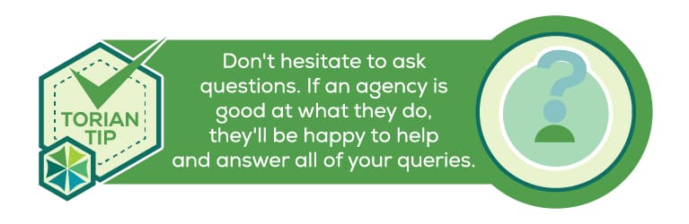 green box with a Torian tip that says to not hesitate to ask the insurance agency questions