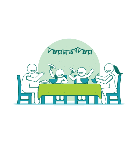 Happy family enjoying a delicious meal together at the dining table.