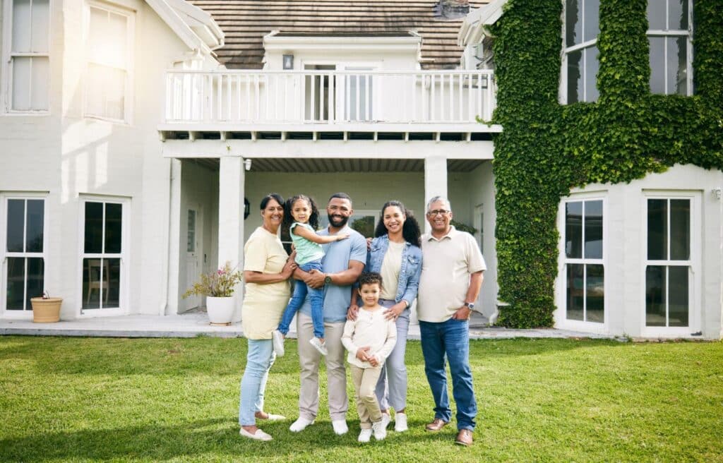 Family gathering in a scenic garden enjoying quality time together.