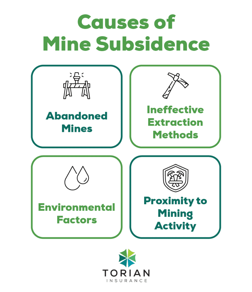 Causes of mine subsidence include abandoned mines, ineffective methods, environmental factors, and mining proximity.