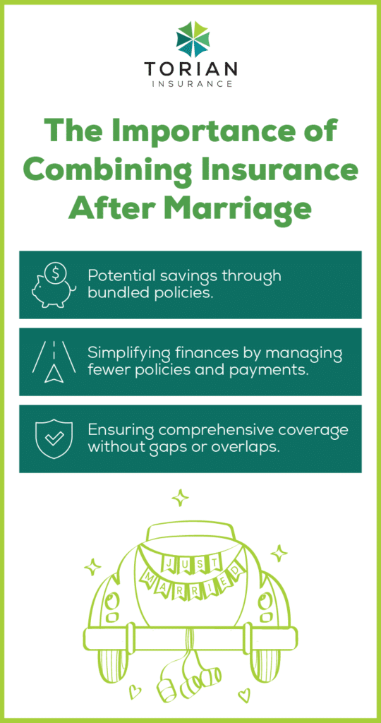 Combine insurance after marriage for savings and comprehensive coverage in one policy.