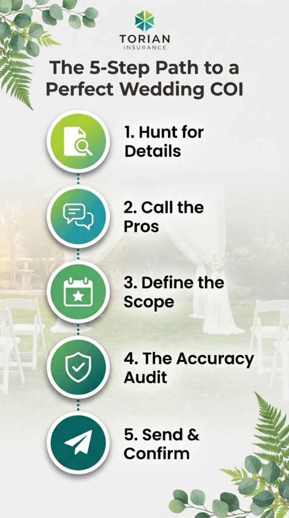 5-step guide for obtaining a perfect wedding certificate of insurance (COI).