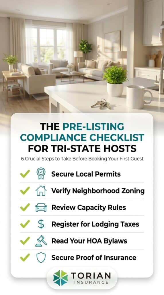 Pre-listing checklist for tri-state hosts on short-term rental insurance requirements.