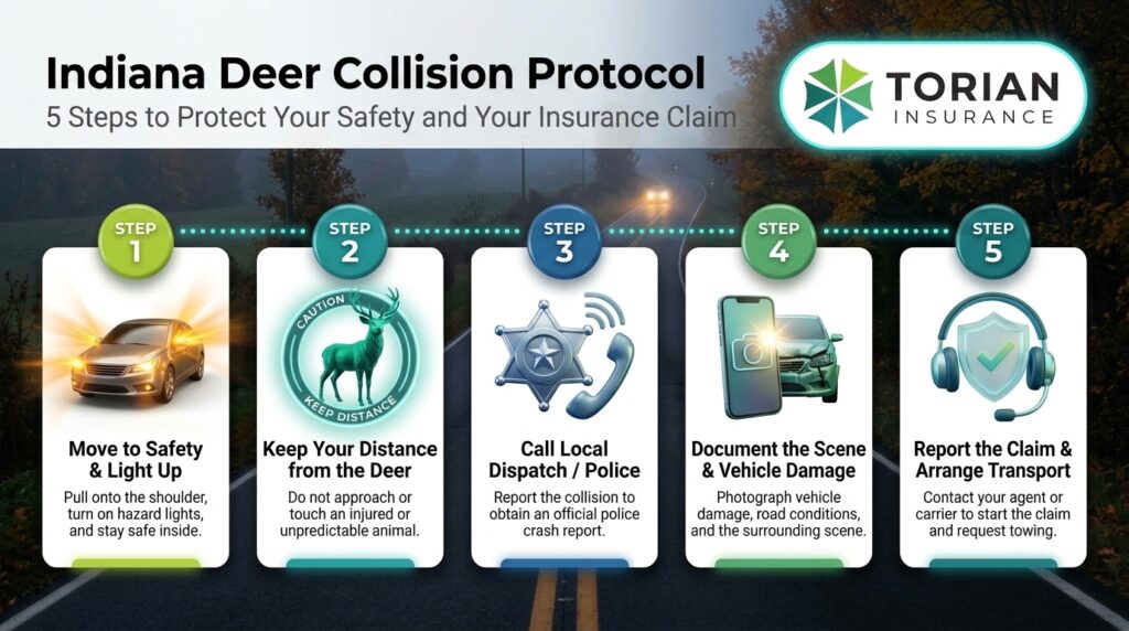 Indiana deer collision protocol: steps to ensure safety and insurance coverage after hitting a deer.